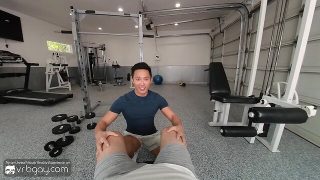 Jkab ethan dale in vr gay bareback sex fantasy at the gym with muscle asian in vr porn
