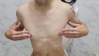 Rubbing nipples and cum-shot