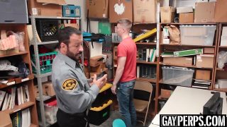 Bearded security officer fucking teen thiefs tight bum